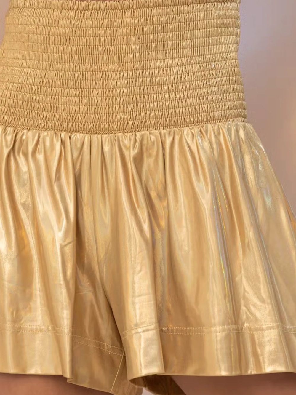 Blue B Gold Metallic Smocked Waist Shorts